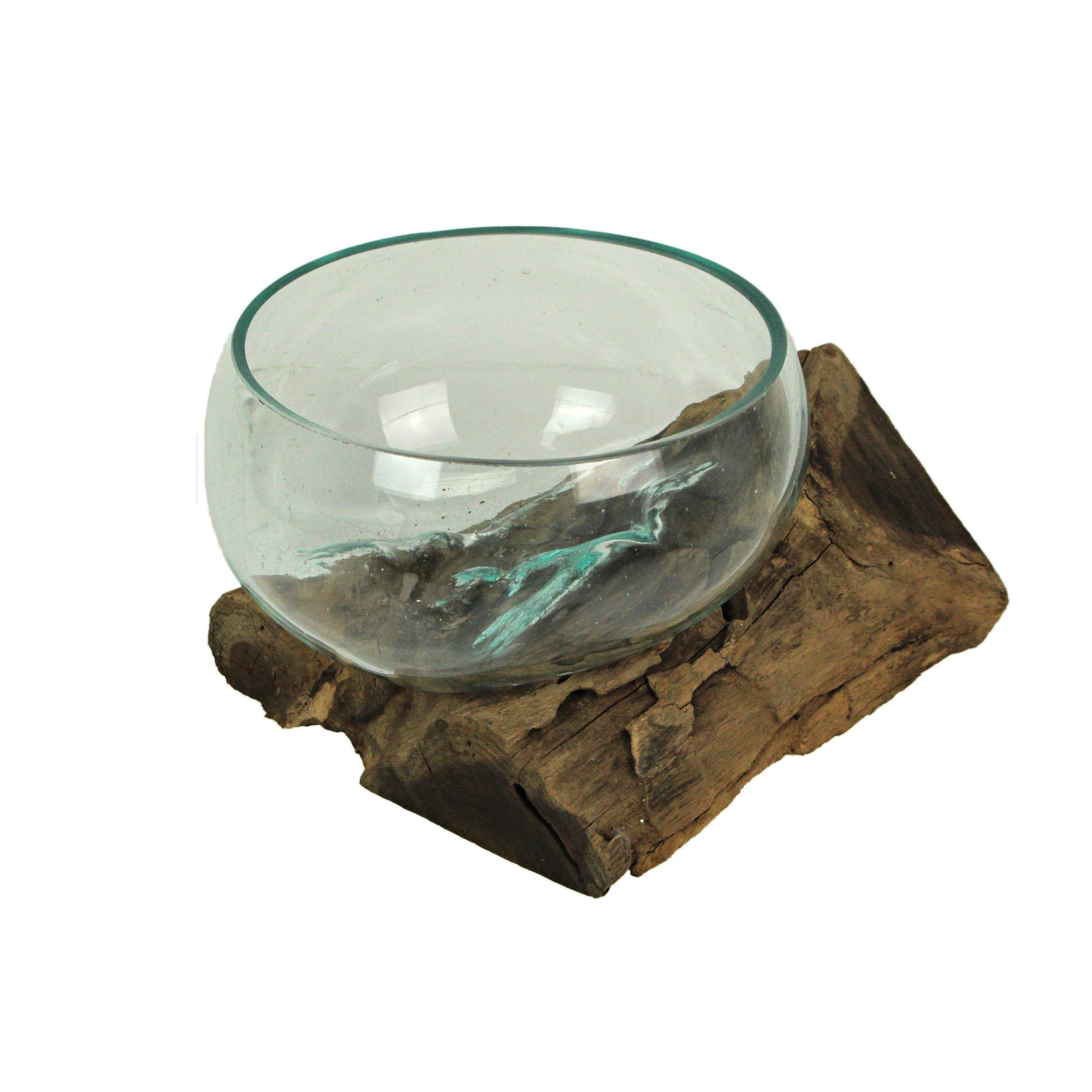 Zeckos - Wholesale Decorative Plate/Dish/Bowl - Wide Mouth Molten Glass on Teak Driftwood Decorative Bowl3