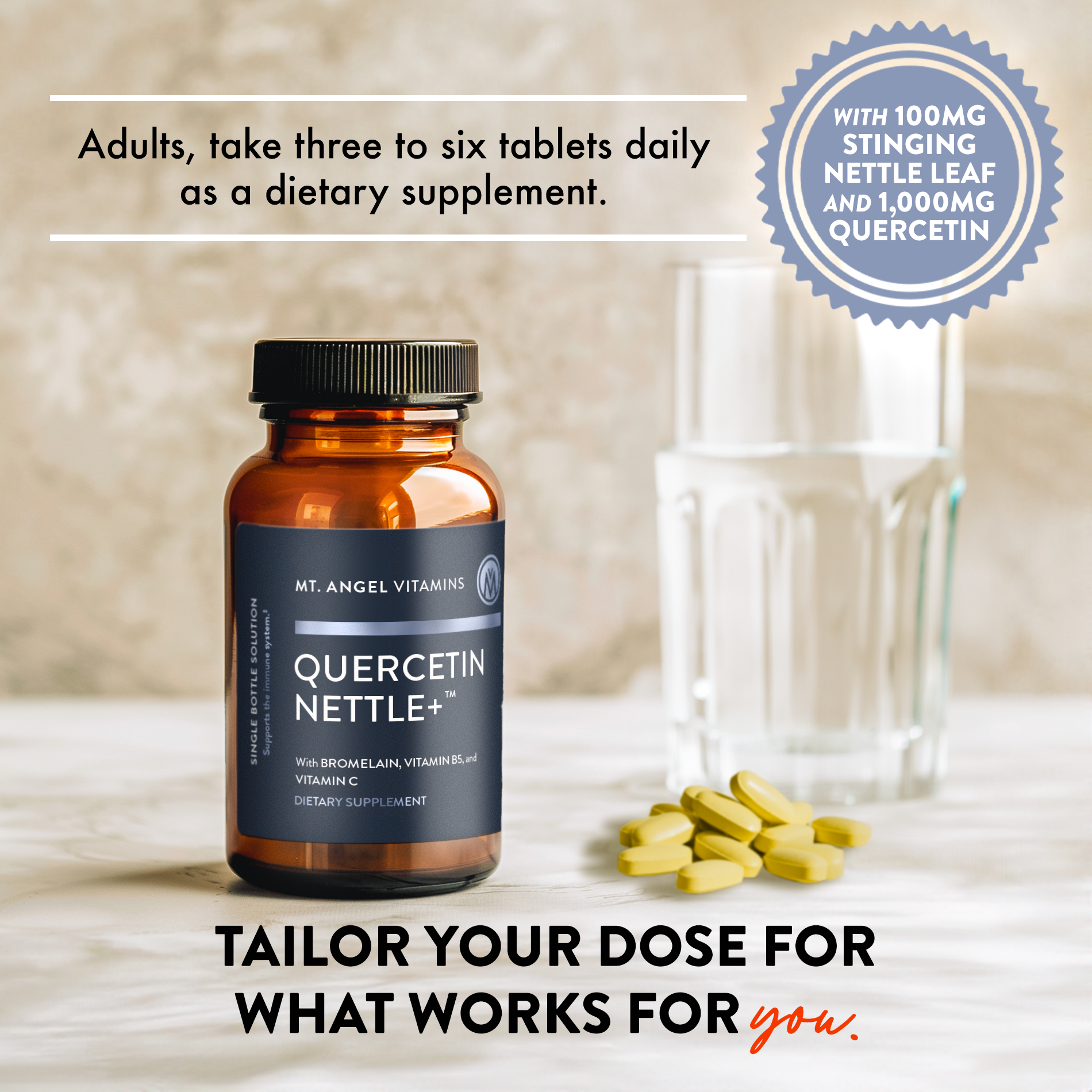 Mt. Angel Vitamins - Wholesale Oral Supplement/Vitamin - Mt. Angel Vitamins' Quercetin Nettle+ - 60 Tablets5