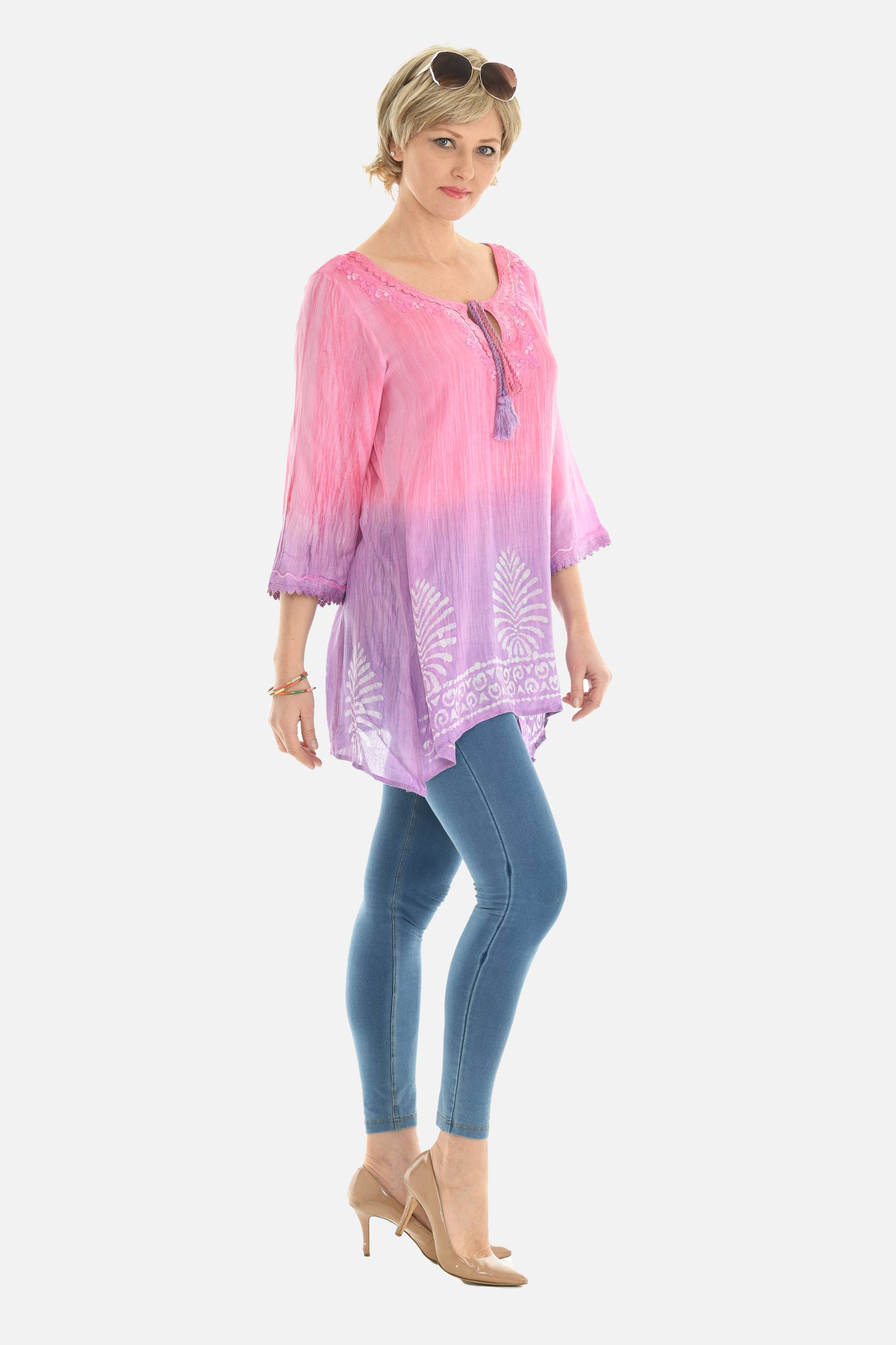 Shoreline Wear. INC - Wholesale Tunic - Women's - Geometric Wave Pom-Pom-Trim Keyhole-Front Tunic8