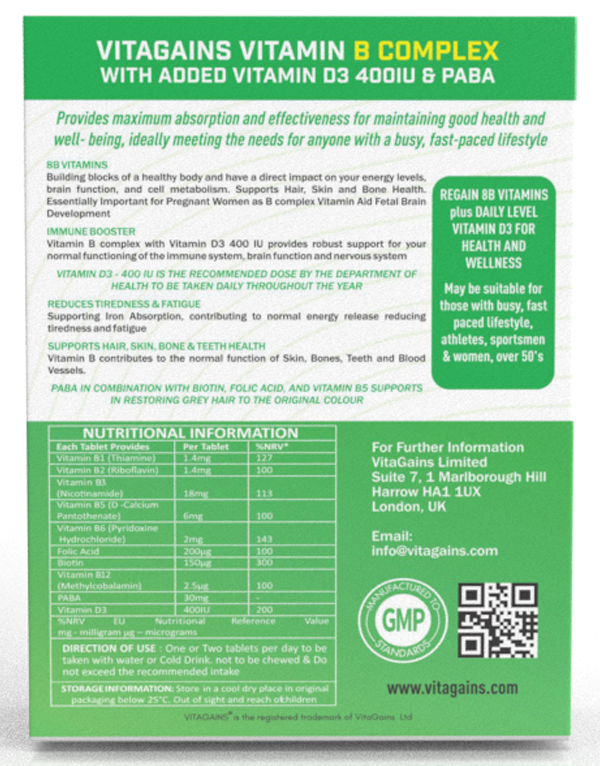 VitaGains - Wholesale Oral Supplement/Vitamin - VitaGains B Complex with Vitamin D2