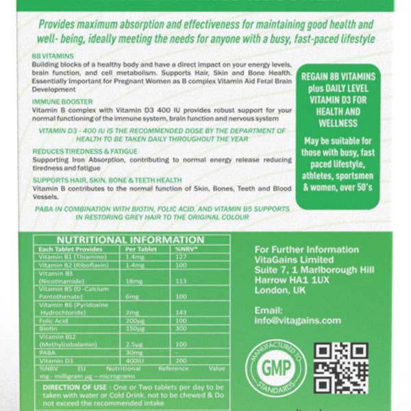 VitaGains - Wholesale Oral Supplement/Vitamin - VitaGains B Complex with Vitamin D2