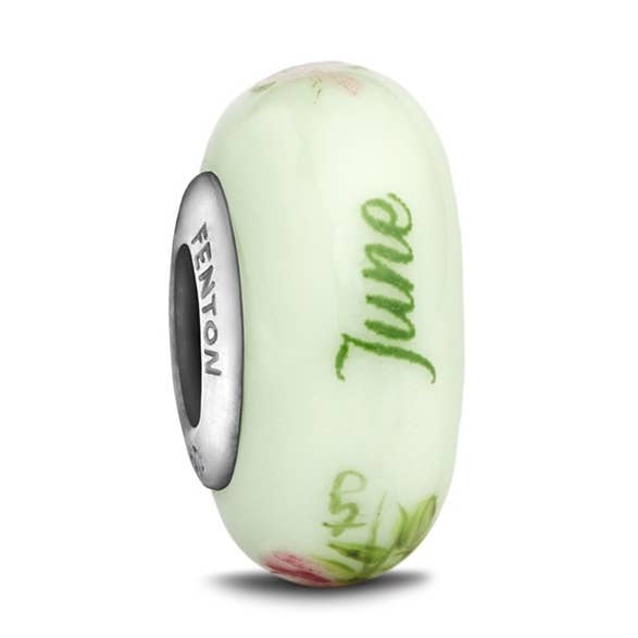 Perle en verre décorée à la main « June Birth Flower » pour la vente par 1771 Philadelphia Glass Works