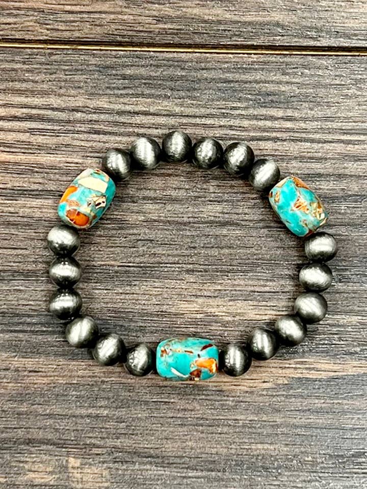 711607, Handmade Navajo Gemstone Stretch Bracelet  for wholesale by ISAC Trading Inc
