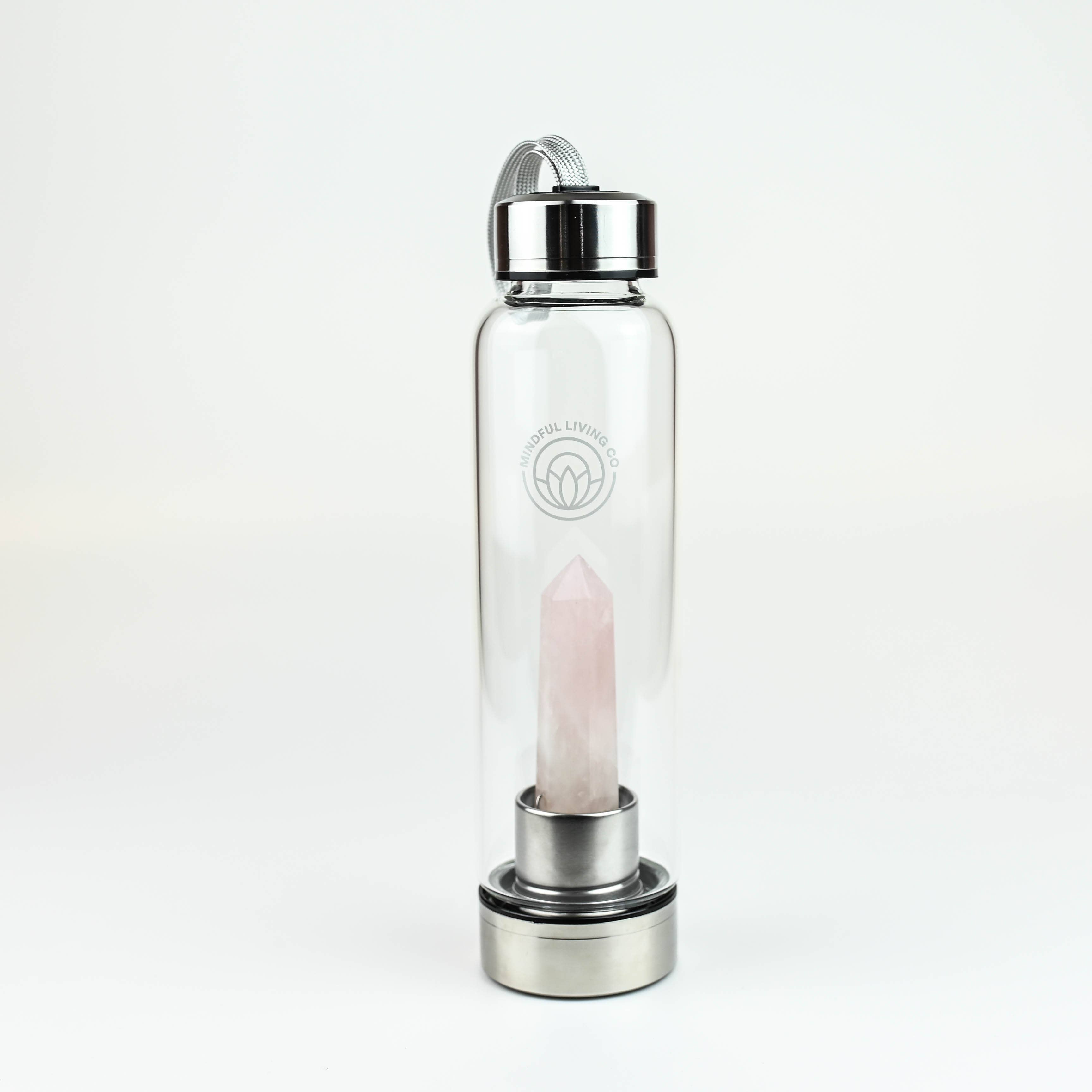 Mindful Living Co. - Wholesale Water Bottle - Crystal Infused Glass Water Bottle, Rose Quartz, Love & Calm7