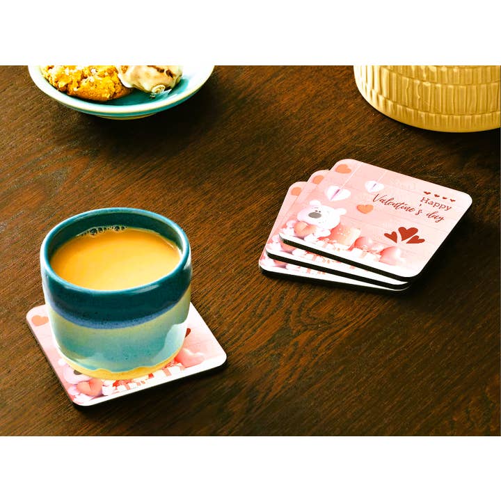 Valentine Coaster: Teddy Bear Holding Heart for wholesale by Ron Knight Entertainment, LLC