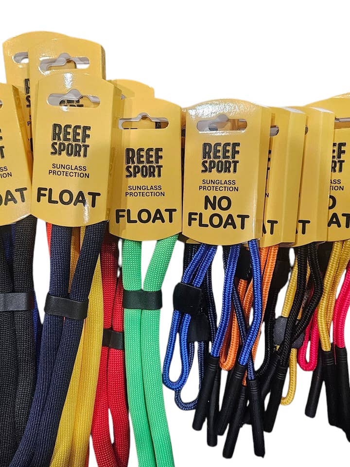 REEF "FLOAT / NO FLOAT" Sunglass Leash w/ Clip Strip for wholesale by Reef Sport Suncare
