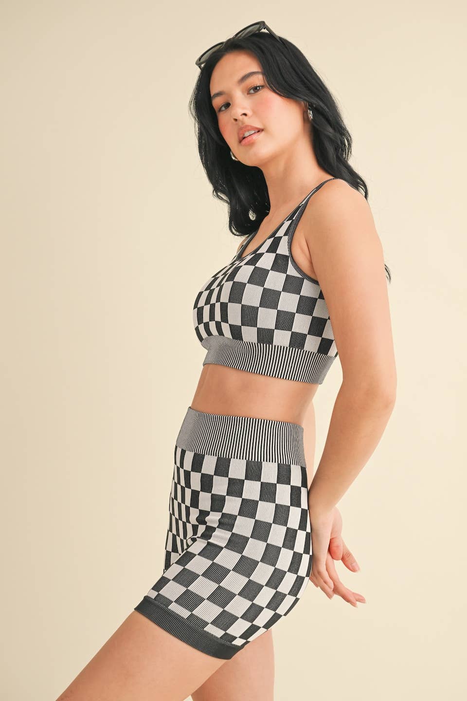 KIMBERLY C - Wholesale Activewear Set - Women's - Checkmate Cropped Two Piece Set12