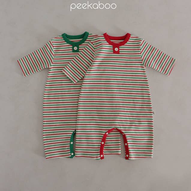 Baby Girl Boy Christmas Stripes Overalls Bodysuit Romper for wholesale by peekaboo
