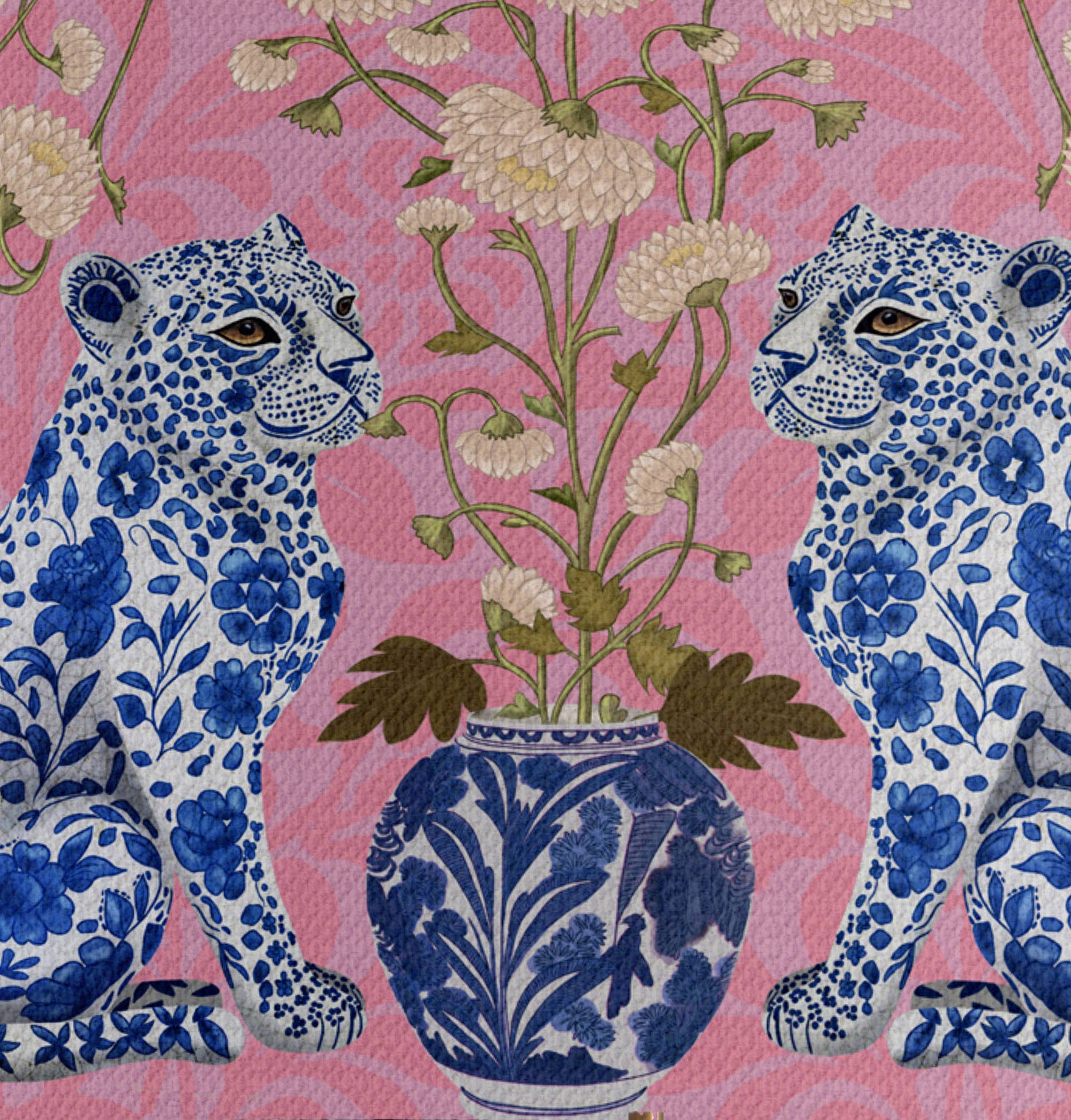 FabFunky Ltd – Engroshandel Lampeskærm – Chinoiseri lampeskærm sæt med 3 leopard-tvillinger på pink baggrund3