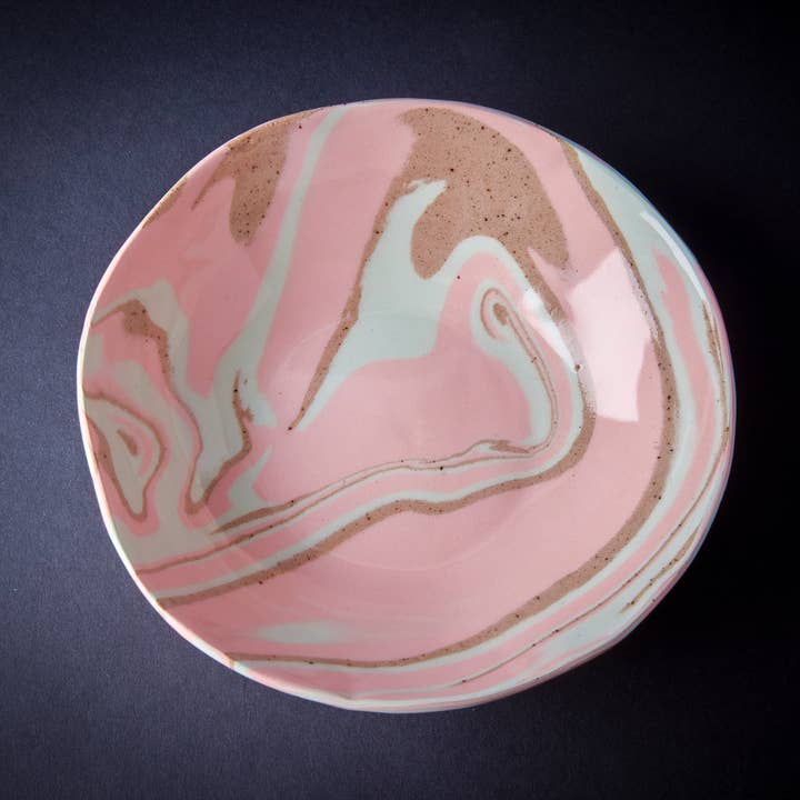 Marbled Porcelain Bowls - Pink & Blue 6.5" for wholesale by Messy Jessy Ceramics