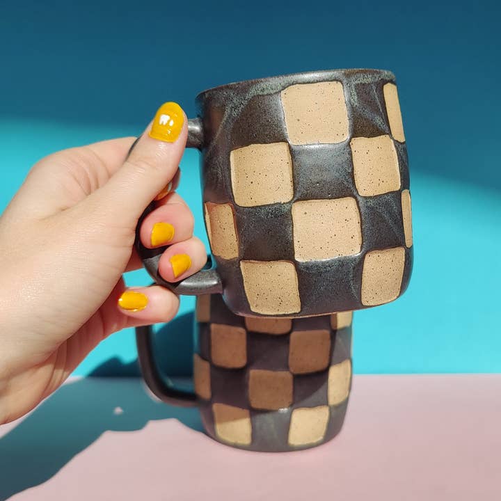 Osso Ceramics - Wholesale Coffee Mug - Checkerboard Mug in Matte Black