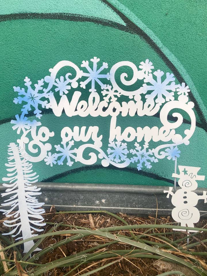 Winter Welcome Sign for wholesale by Garden Deva Sculpture Co.