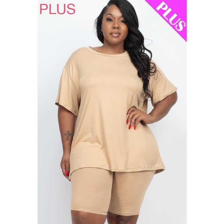 Plus Size Loose Fit Top t shirt N Biker Shorts Set for wholesale by Paperdoll