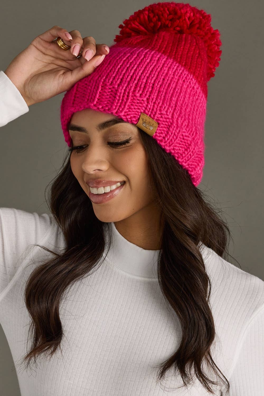 Panache Apparel Co. - Wholesale Beanie - Women's - Red & Pink Color Block Pom Hat1
