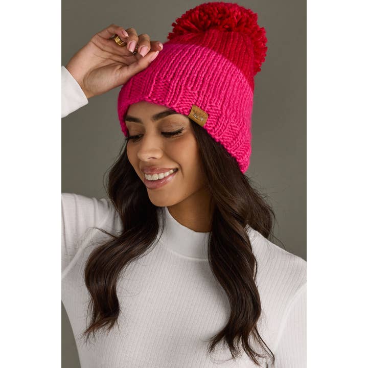 Panache Apparel Co. - Wholesale Beanie - Women's - Red & Pink Color Block Pom Hat1