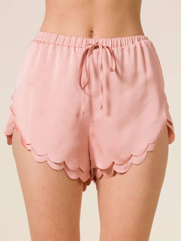 J70179 - SATIN SURPLICED SCALLOP HEM SHORTS for wholesale by mittoshop