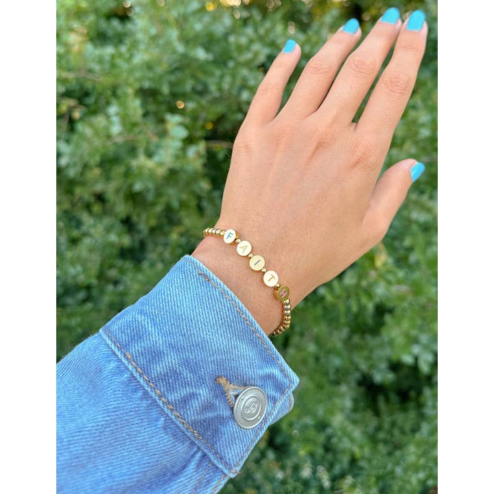 Elevated Faith - Wholesale Beaded Bracelet - Gold Faith Letter Bracelet1