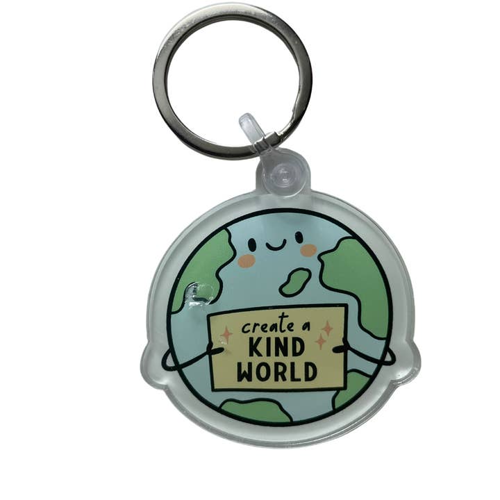 Create a Kind World Acrylic Keychain, Earth Day for wholesale by Denali & Co.