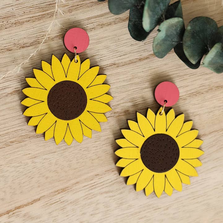 Sunflower Stud Dangle Earrings for wholesale by Le Chic Miami