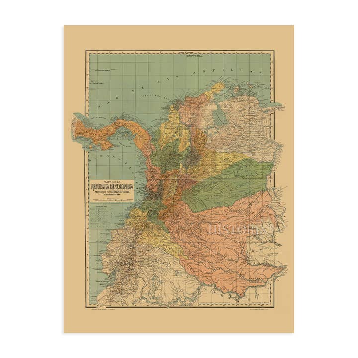 Historic Prints - Wholesale Map - 1911 Map of Colombia South America - Old Wall Art Map of Republic of Colombia - History Map of Colombia Poster