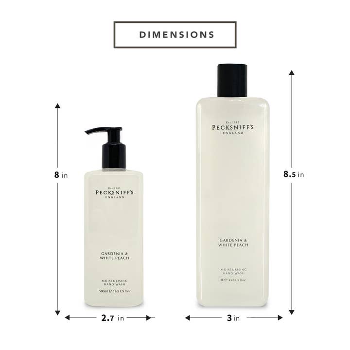 Prestige Beauty Boutique - Wholesale Hand Soap/Wash - Pecksniffs Classic Gardenia and White Peach Moisturizing Hand Wash 500ml/16.9 Fl oz and Hand Wash Refill 1L/1000ml,33.8 Oz