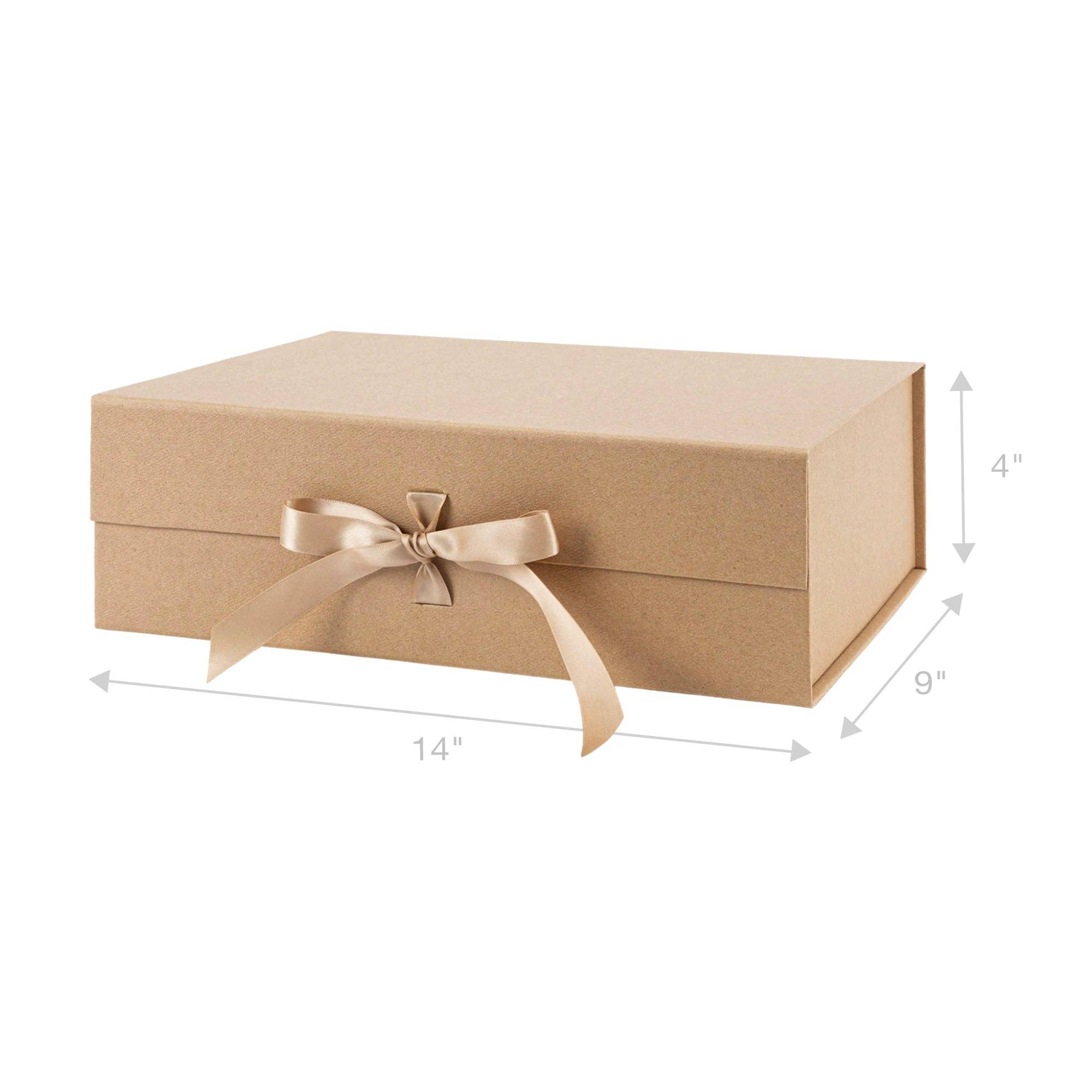 LA Ribbons Wholesale - Wholesale Gift box - 14" x 9" x 4.3" Collapsable Gift Box w/ Satin Ribbon & Magnetic Square Flap Lid | Kraft4