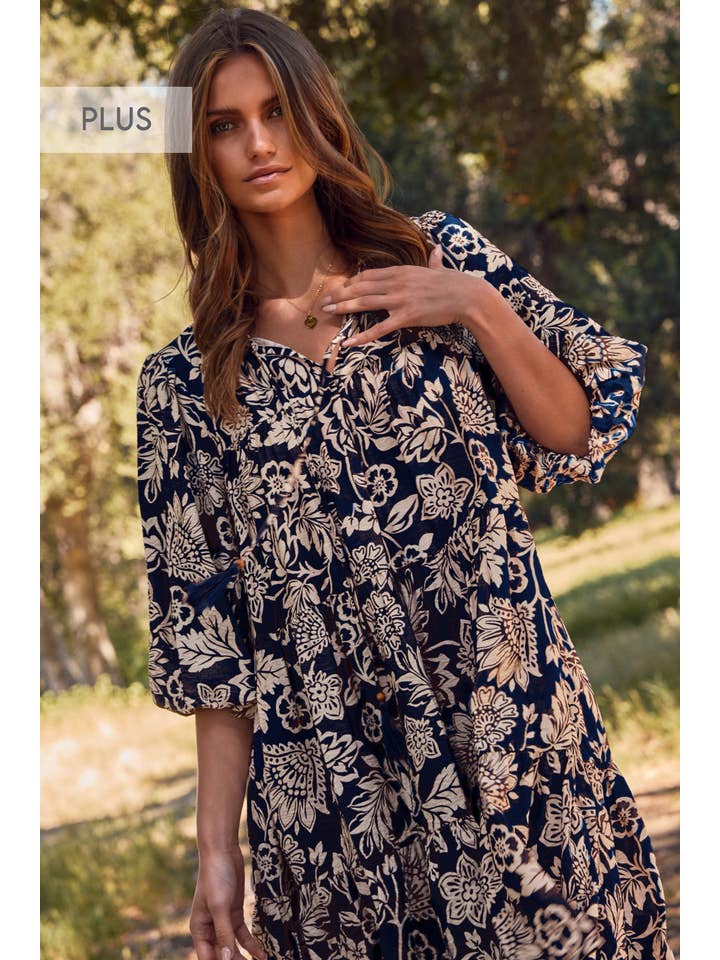 Oddi - Wholesale Dress - Women's - Plus Boho Printed Baby Doll Mini Dress11