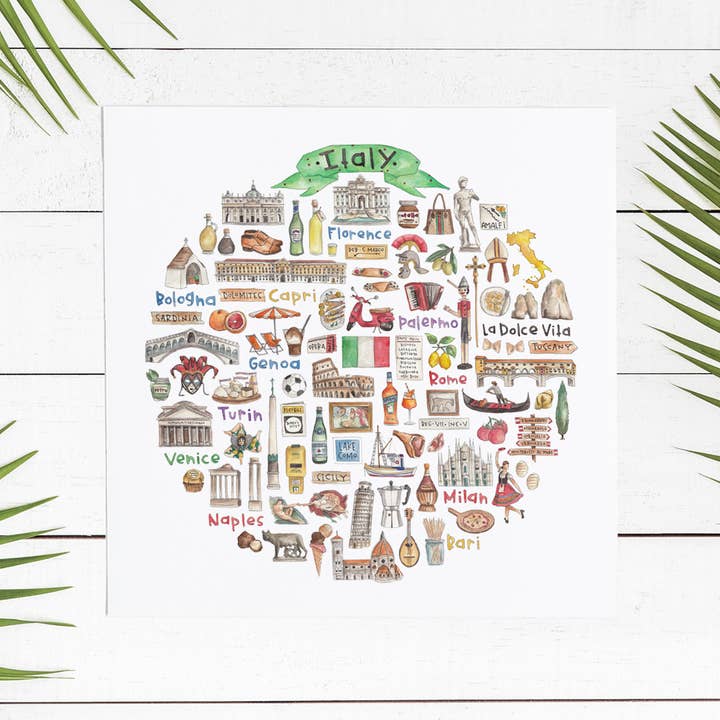 Italy Icon Watercolor Print for wholesale by Green Blanky Studio