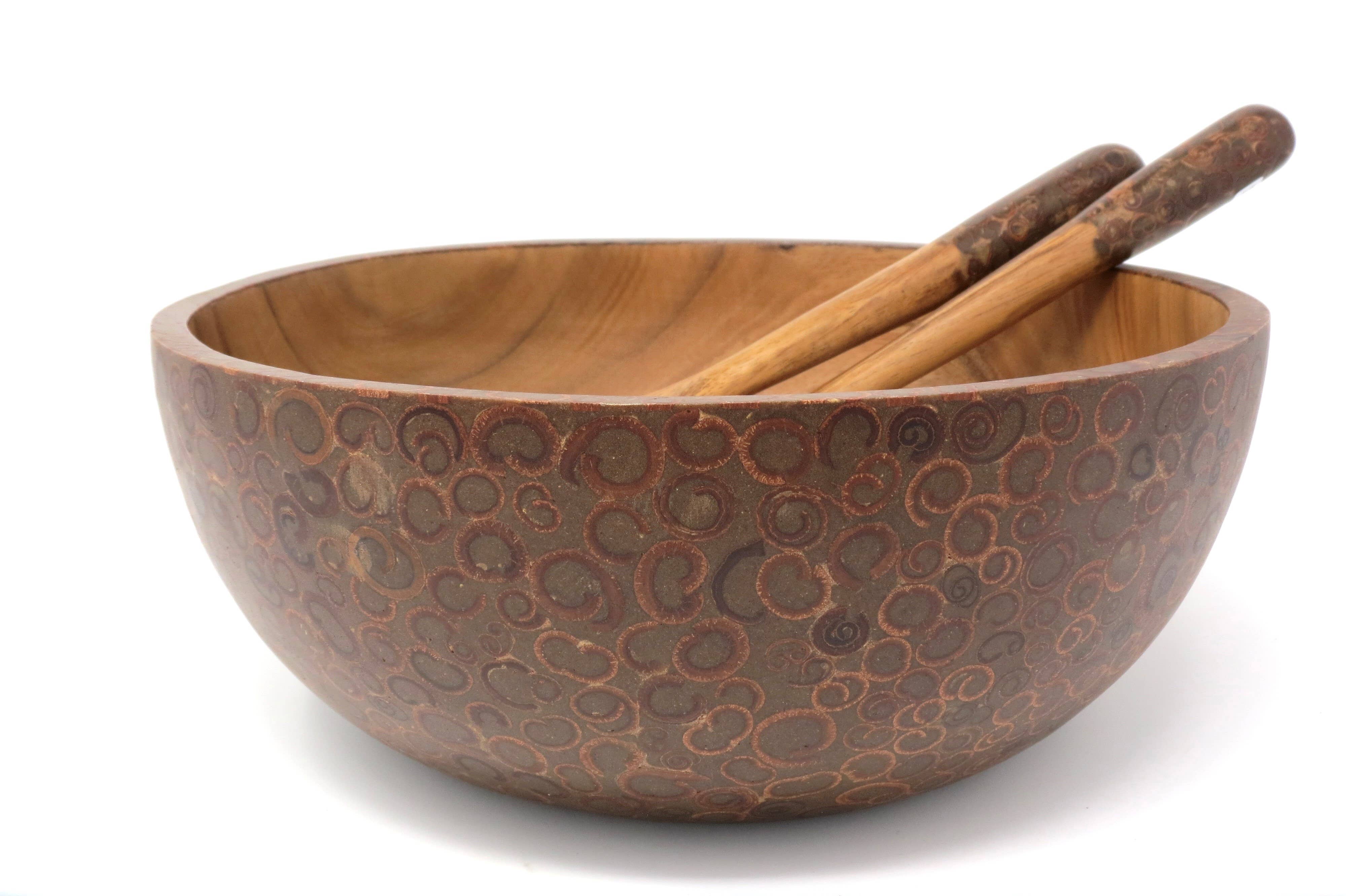 Fair Together - Vendita all'ingrosso Set di posate assortite - Cucchiai per insalata con intarsi in bambù, noce di cocco o cannella13