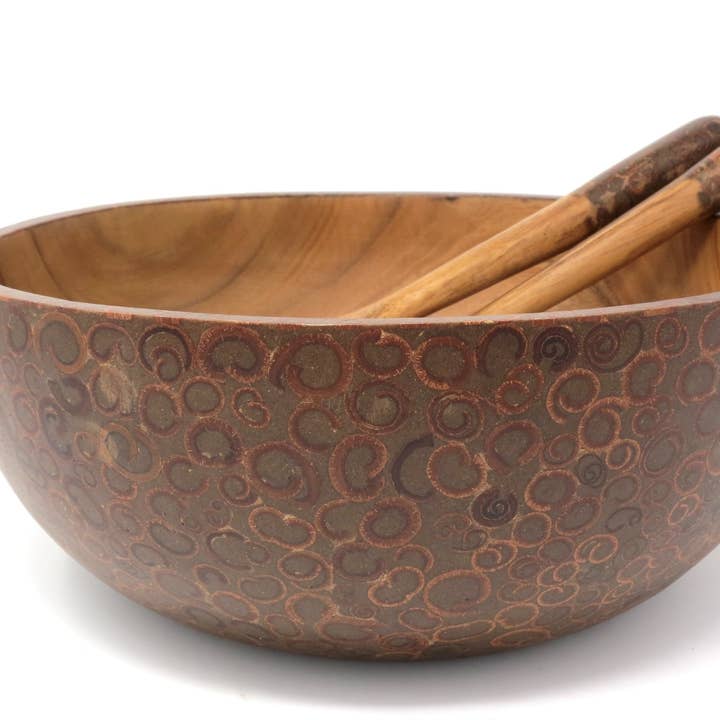 Fair Together - Vendita all'ingrosso Set di posate assortite - Cucchiai per insalata con intarsi in bambù, noce di cocco o cannella13