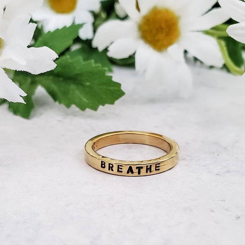 Salt and Sparkle - Wholesale Band/Stacked Ring - BREATHE Hand-Stamped Gold Plated Thick Band Finger Ring0