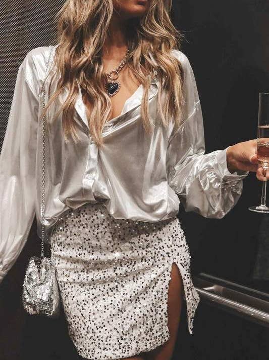 Flarix - Wholesale Skirt - Women's - Sequin High-Slit Bodycon Mini Skirt – Black7