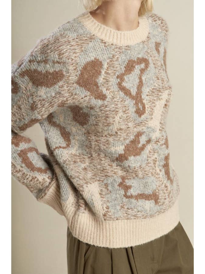 CREAM H GREY A jacquard pullover sweater - FSW1120 for wholesale on Faire