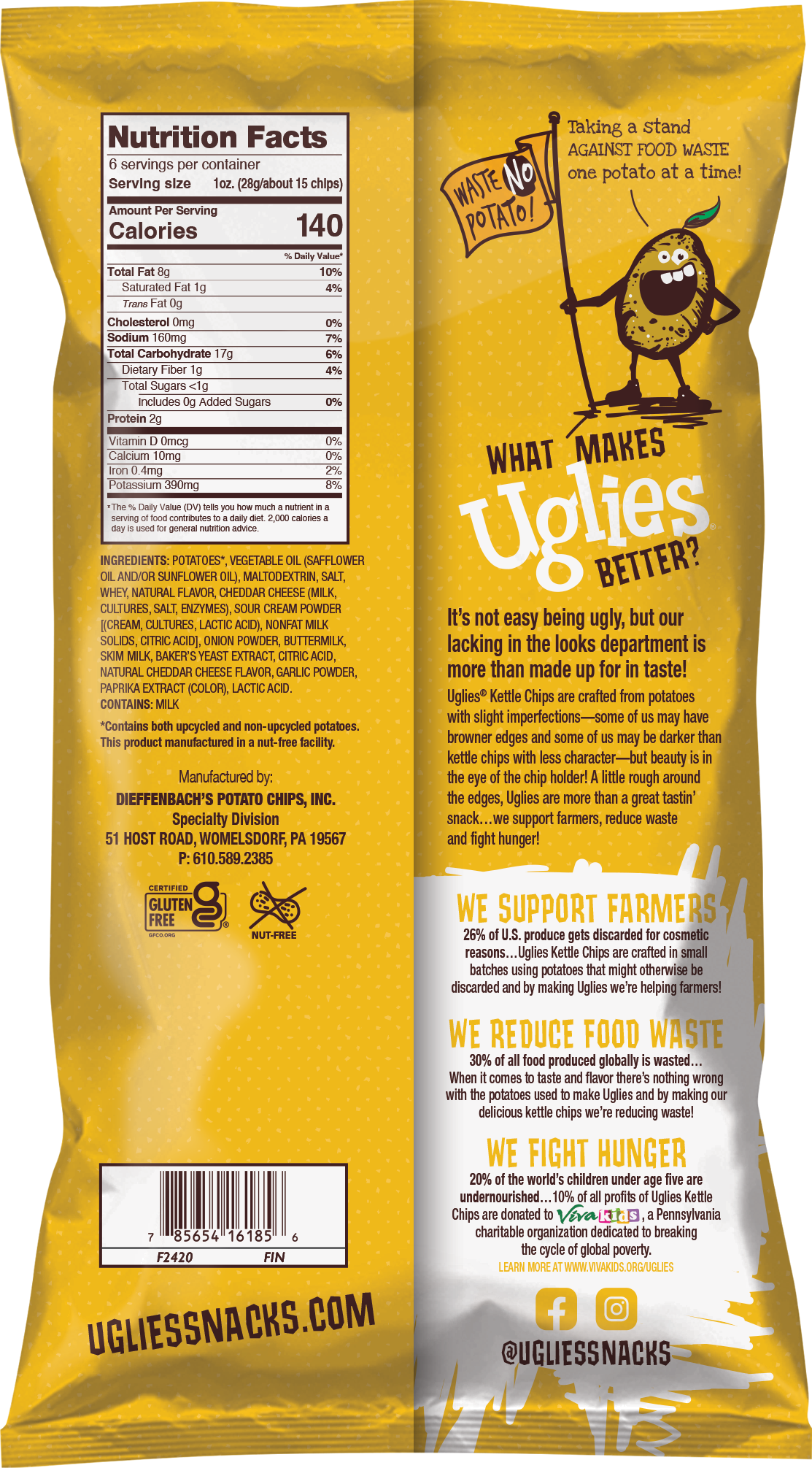 Uglies Kettle Chips - Wholesale Chips - Uglies 6oz Cheddar & Sour Cream Kettle Cooked Potato Chips1