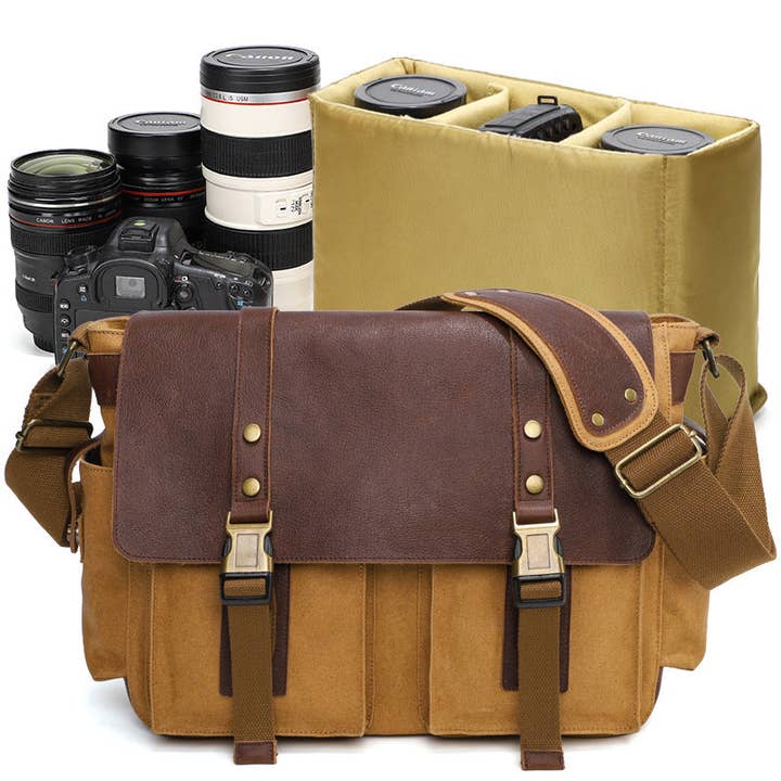 RockCow Leather Studio - Wholesale Crossbody Bag - Women's - Waterproof Canvas Camera Bag Shoulder Bag Case SLR/DSLR Camera Bags Canvas And Leather Camera Bags
