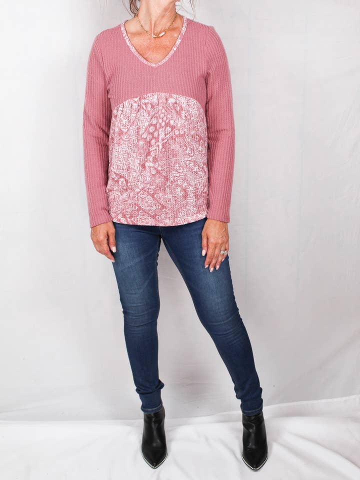 MF890AL21-M - Top con stampa solida malva A1891 per la vendita all'ingrosso da parte di K & C Clothing, Inc.