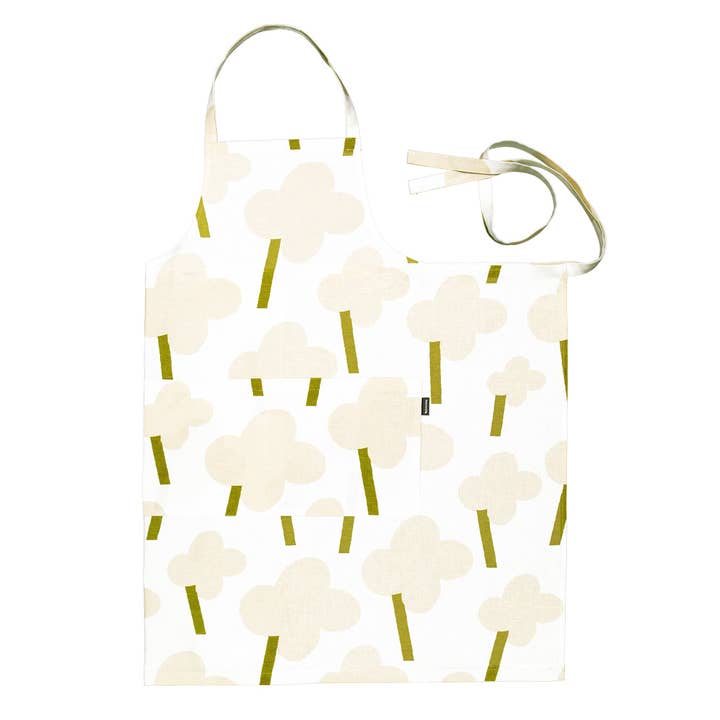 Onni Beige Klee-Design Leinen Schürze für den Großhandel von Kauniste