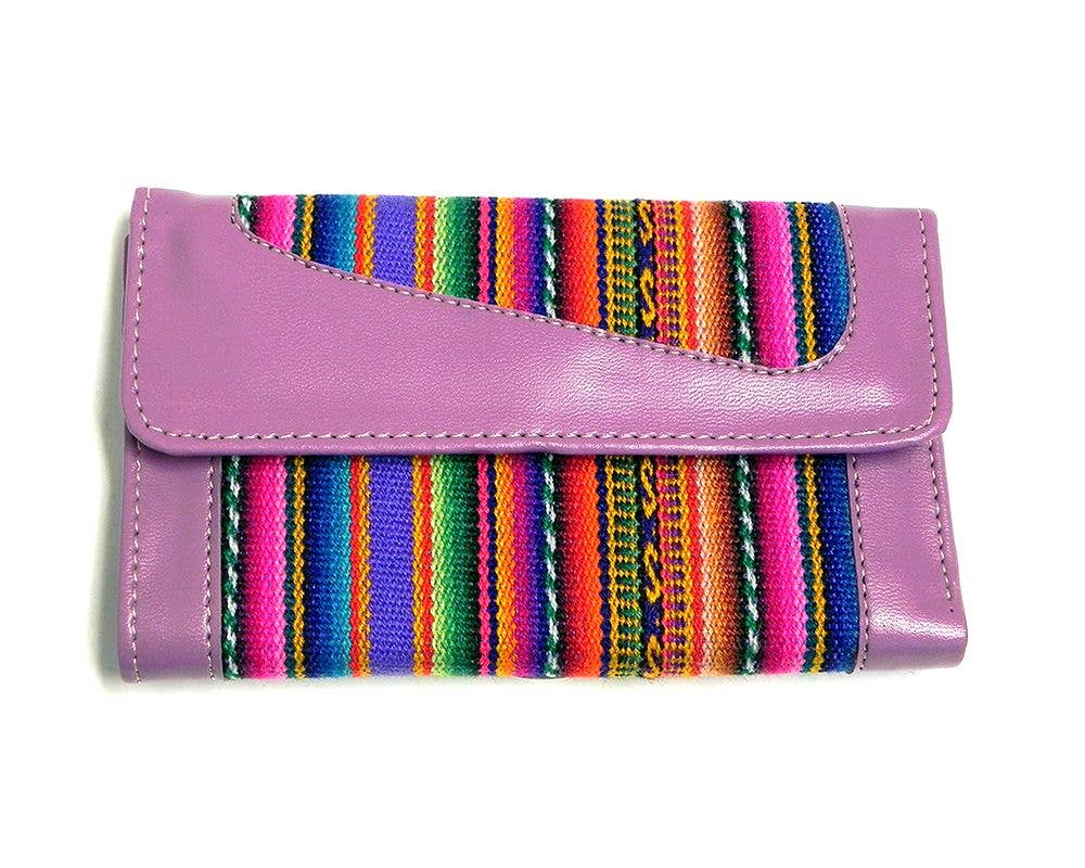 Pichincha - Vente Portefeuille – femme - Portefeuille à trois volets en cuir péruvien à rayures tribales11