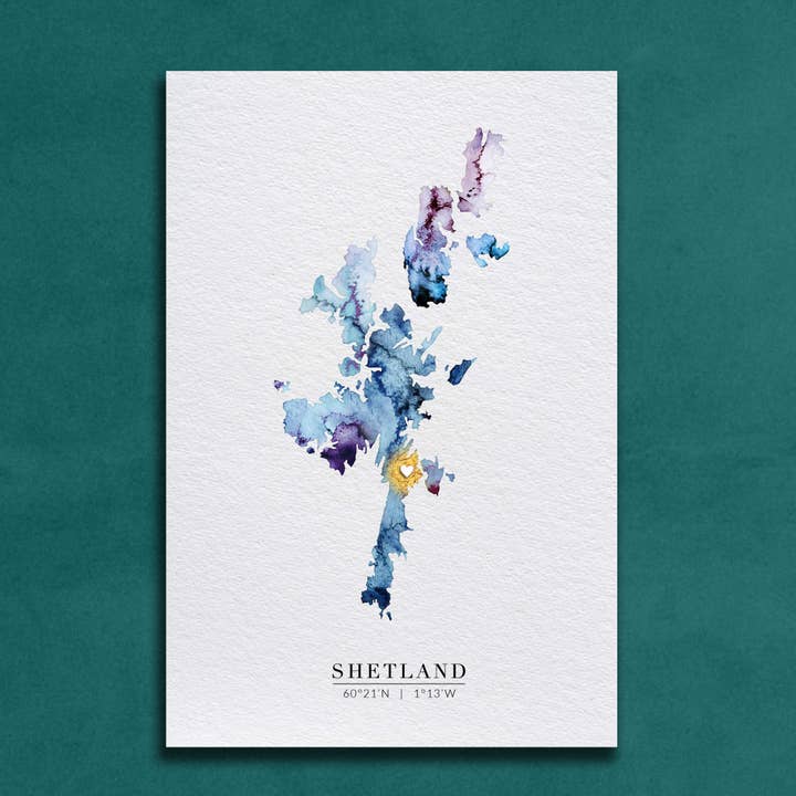 Carte aquarelle des îles Shetland imprimée en or pour la vente par EJayDesign