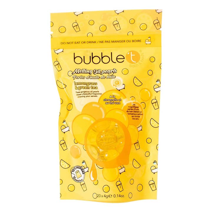 Yellow Bubble-T Lemongrass & Green Tea Bath Pearls for wholesale on Faire