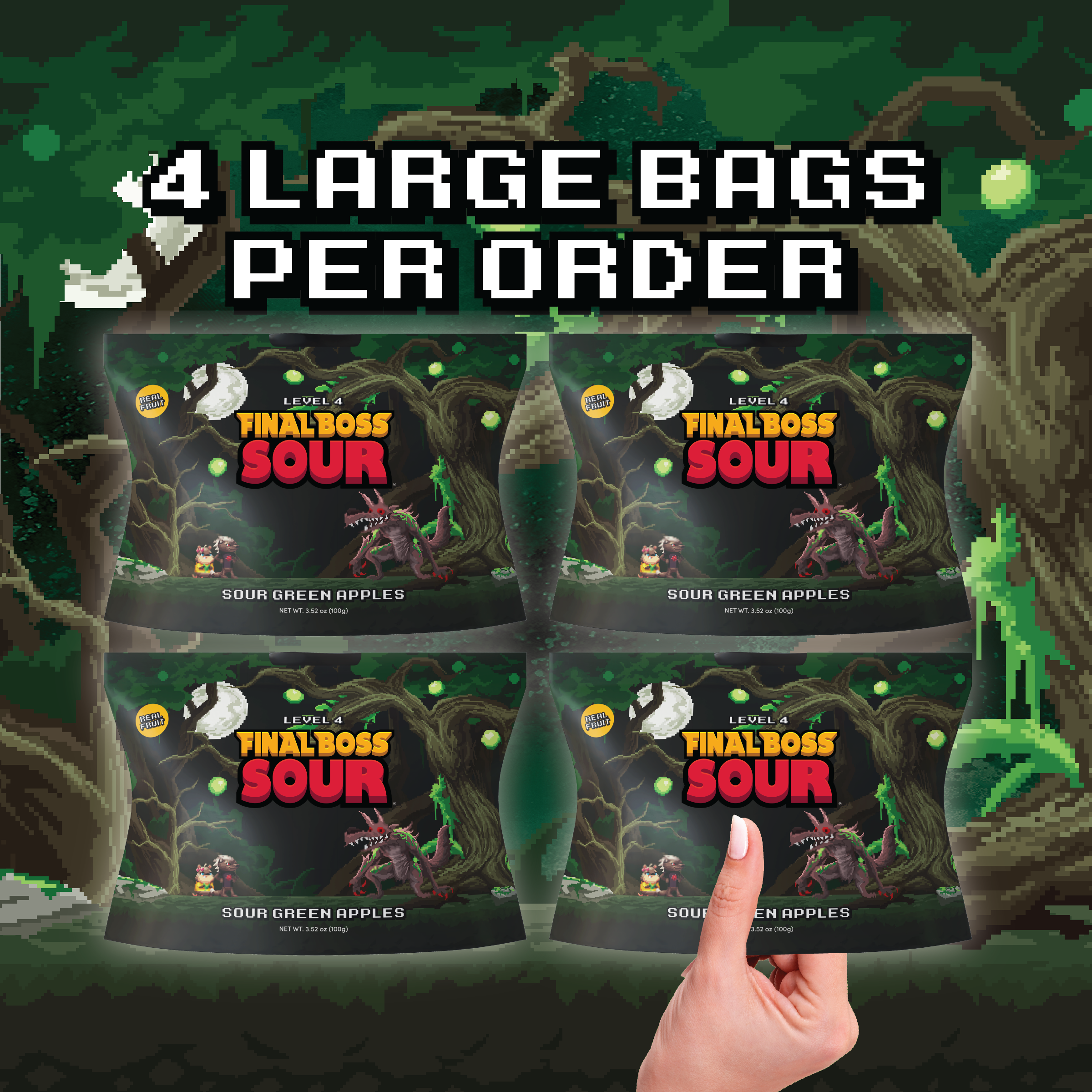 Final Boss Sour - Wholesale Gummy - Level 4 Green Apple (4-Pack)3
