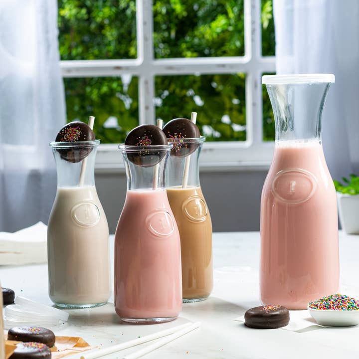 Kook - Wholesale Carafe - Kook Glass Carafes with Lids, 33 oz, Set of 4