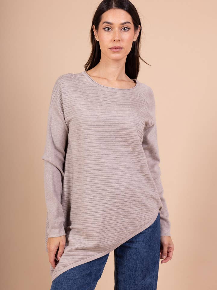 L'Emotion - Wholesale Tunic Sweater - Women's - Stripes Relief Asymmetric Cut Tunic Sweater6