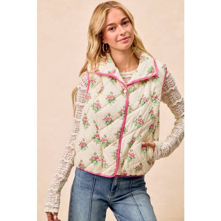 Chaleco acolchado con estampado floral y detalles de ribete. para venta al por mayor de IVE