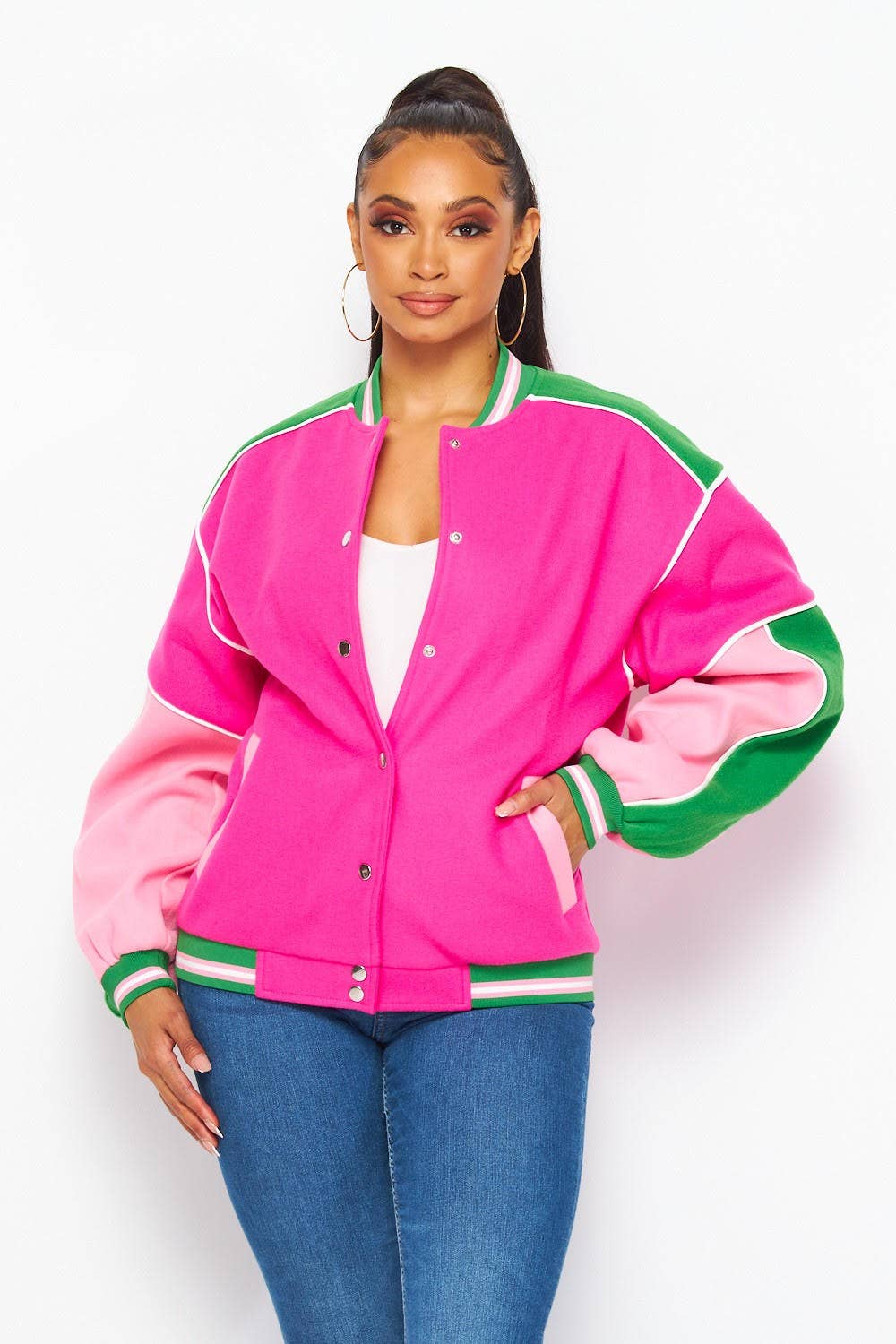 Boswell - Wholesale Varsity/Baseball Jacket - Women's - Varsity Jacket W Buttons N Side Pockets2