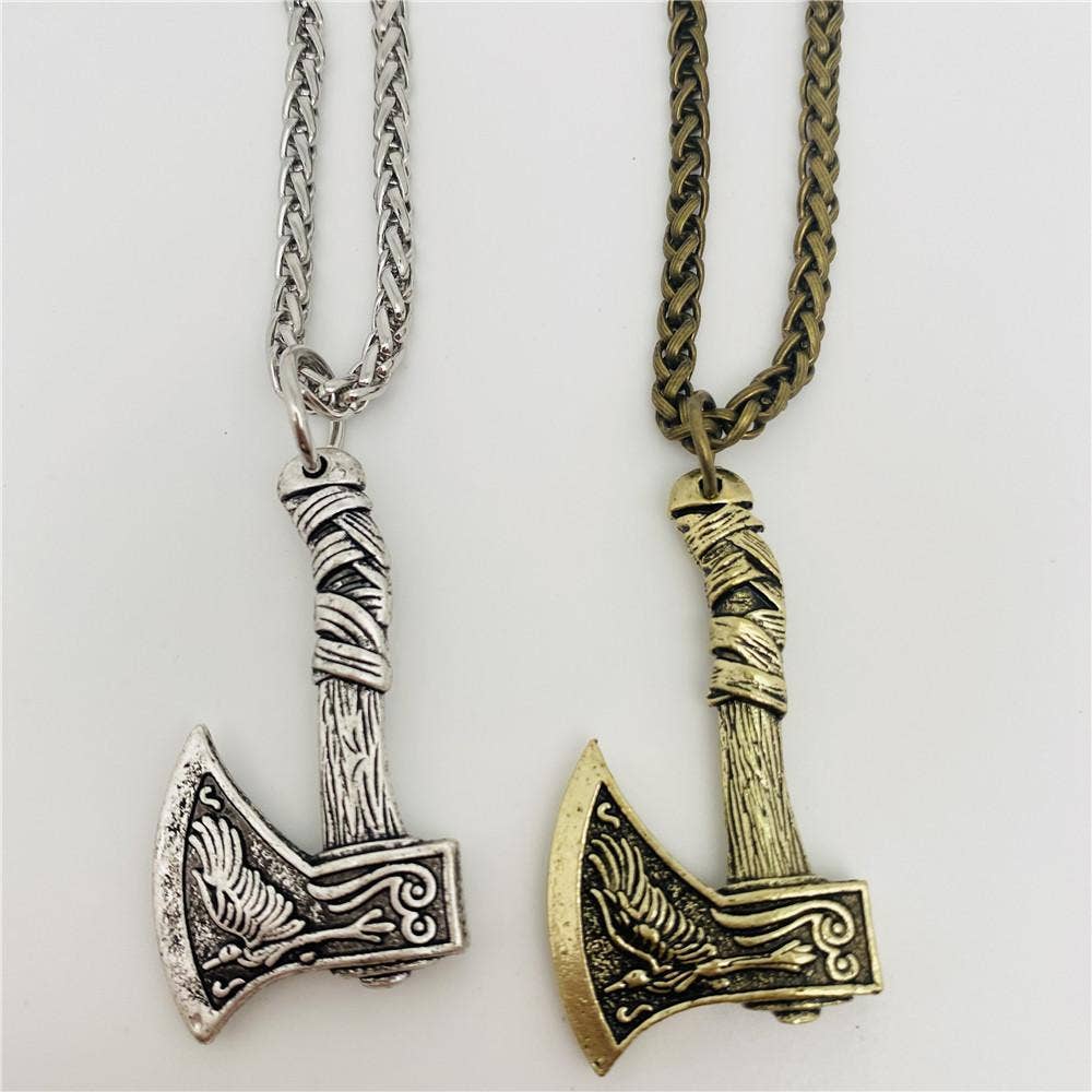 Mio Queena - Wholesale Pendant/Charm Necklace - Men's Raven Double Sided Axe Pendant Necklace - MJ3