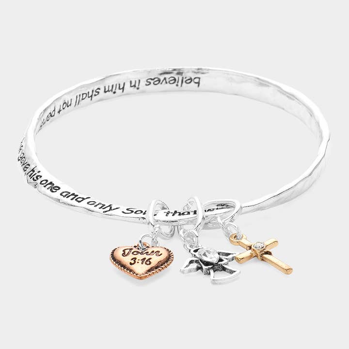 Sensibling Corp. - Wholesale Charm/dangle bracelet - John 3:16 Message Heart Angel Cross Charm Bangle Bracelet
3