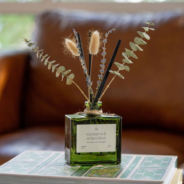 Craft & Kin - Wholesale Reed Diffuser - Green Glass Reed Diffuser with Flowers15