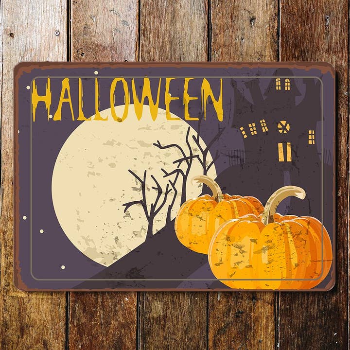 Potiron d'Halloween - Panneau mural vintage en métal pour la vente par The British Metal Signs Company