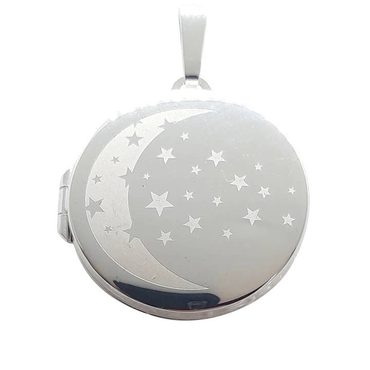 Medallón circular de plata de ley con diseño de luna y estrellas de 22 mm para venta al por mayor de CLANDELA